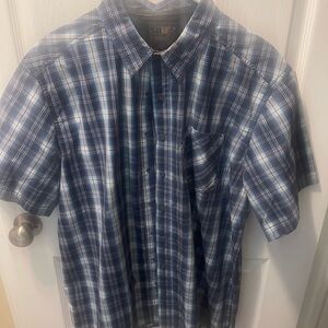 5.11 Tactical Men's Navy and White Plaid Short Sleeve Button-Down Shirt